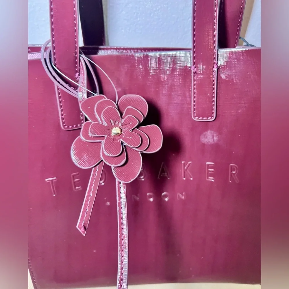 Ted Baker London Burgundy The Icon Tote Bag with Flower Charm - Picture 5 of 8